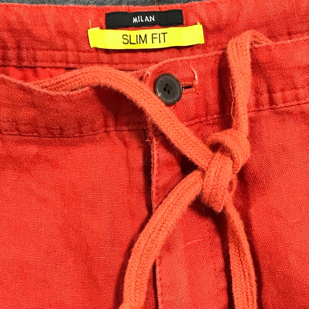 INC International Concepts Milan Shorts Mens 33 Red Orange 100% Linen Slim‎ Fit
